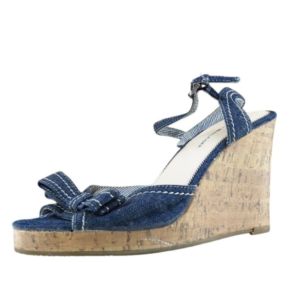Tommy Hilfiger Sz 7 M Blue Ankle Strap Fabric‎ Women Sandals